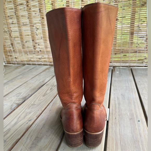SOLD Frye Sabrina Campus Boots women’s 8 saddle brown tan leather pull on tall - Picture 4 of 13
